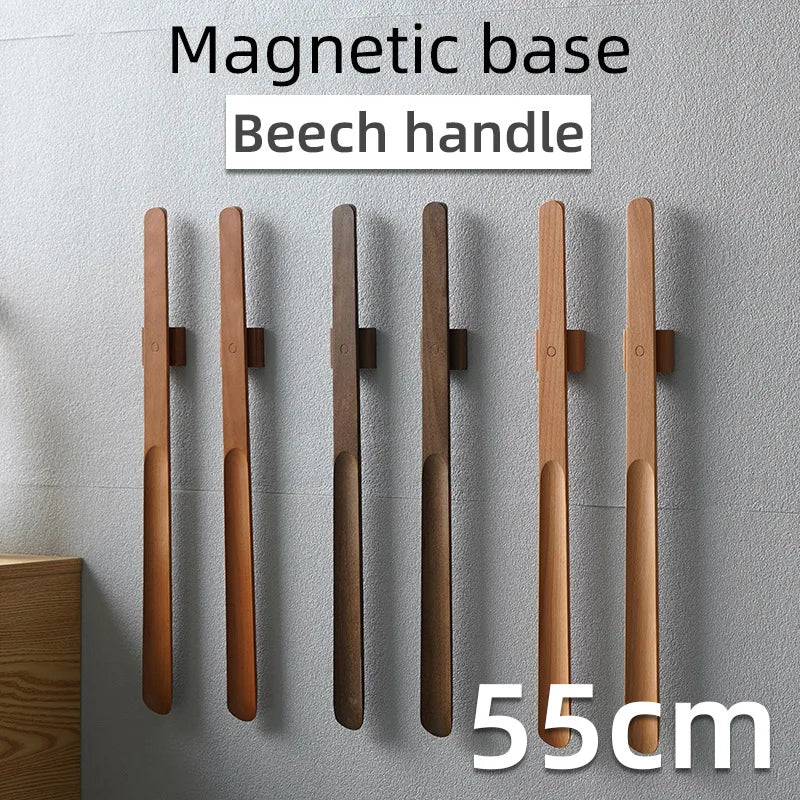 55CM Wooden Long Handle Magnetic Shoehorn Long Shoe Spoon Horn for Shoes Wear Shoe Easier Support for Customized Logo